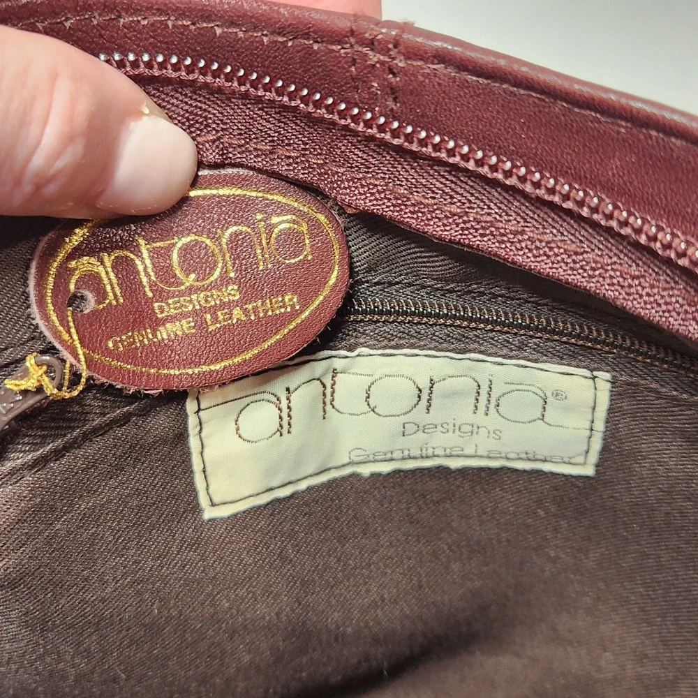 Antonia Designs‎ Vintage Burgundy Genuine Leather Zip Top Clutch Bag 11x6
